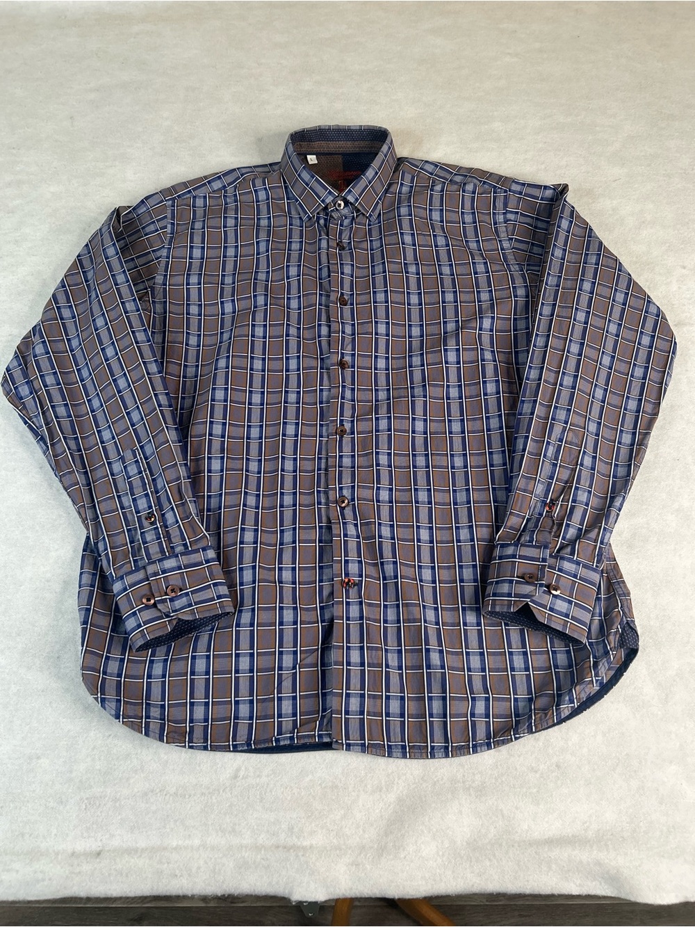Visconti Shirt Men L Blue Stripe LS Button Down All Over Print Flip Cuff